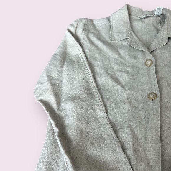 J. Jill Women’s 100% Linen Long Button Front Wheat Color Shirt Coat Size 6 Tall - Picture 4 of 14